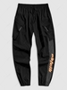 Zipper Pocket Design Letter Printed Cargo Jogger Pants S Black