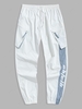 Zipper Pocket Design Letter Printed Cargo Jogger Pants S White