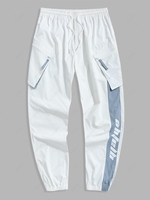 Zipper Pocket Design Letter Printed Cargo Jogger Pants S White