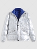Zipper Pockets Zip Up Padded Puffer Jacket Xs Silver