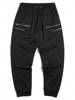 Zipper Stitching Detail Tapered Sports Pants Xl Black