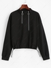 Zippered Front Toggle Drawstring Hem Sweatshirt Black