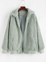 Zippered Pocket Borg Teddy Jacket S Green