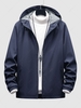 Zippered Pockets Hooded Full Zip Jacket L Blue
