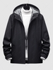 Zippered Pockets Hooded Full Zip Jacket S Black