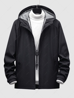 Zippered Pockets Hooded Full Zip Jacket S Black