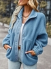 Zippered Pockets Snap Button Fluffy Teddy Jacket Xl Blue