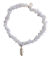 Power Blue Lace Agate Feather Silver Plated Bracelet