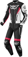 Berik Monza Dames tweedelige motorfiets lederen pak,  zwart-wit-pink,  afmeting 48 voor vrouw