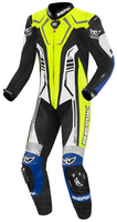 Berik Motegi kangoeroe-een stuk leder pak Zwart Wit Blauw Geel 48
