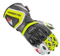 Bogotto Monza geperforeerde motorfiets handschoenen,  zwart-wit-geel,  afmeting XL