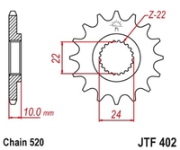 JT SPROCKETS Tandwiel 16 tanden standaard staal niet 520 type 402