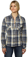 Rokker Ventura Dames Flanel Shirt,  blauw,  afmeting XS voor vrouw
